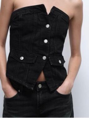 Zara Black Strapless Denim Corset